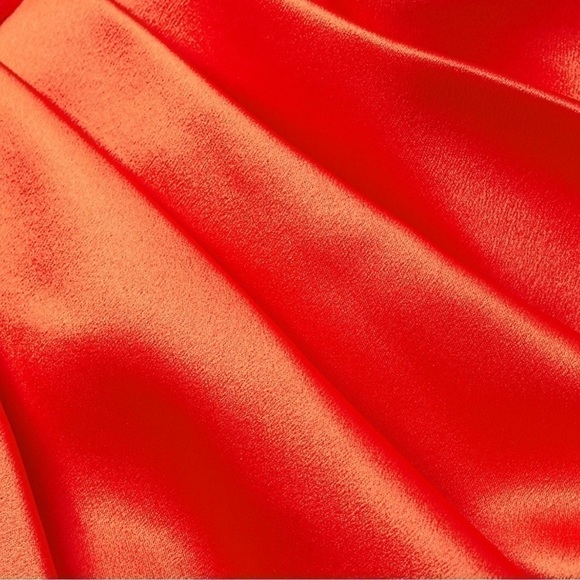 LAVISH Alice Bow-Shoulder Satin Midi-Dress In Coral Red - Picture 6 of 7